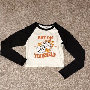 Fashion Nova Black and White 'Bet On Yourself' Long Sleeve Tee